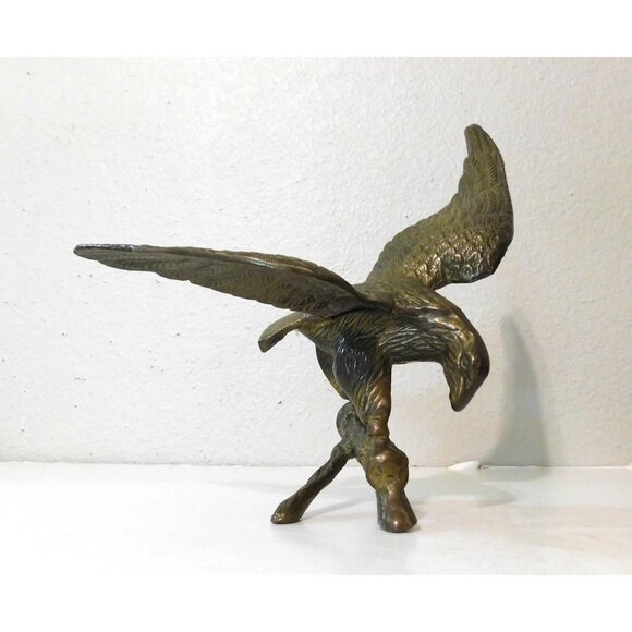 Brass Eagle on a Branch Sculpture Wings Spread 10.5" - Picture 1 of 8